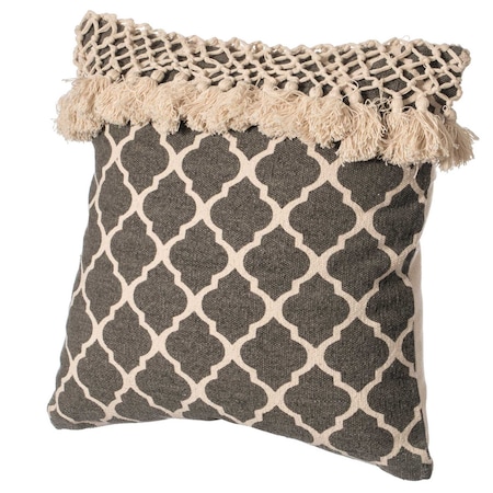 Deerlux 16" Handwoven Cotton Throw Pillow Cover with Ogee Pattern and Tasseled Top, Charcoal QI004313.CH